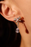 14K Real Gold Plated Bowknot Diamond Heart Earrings