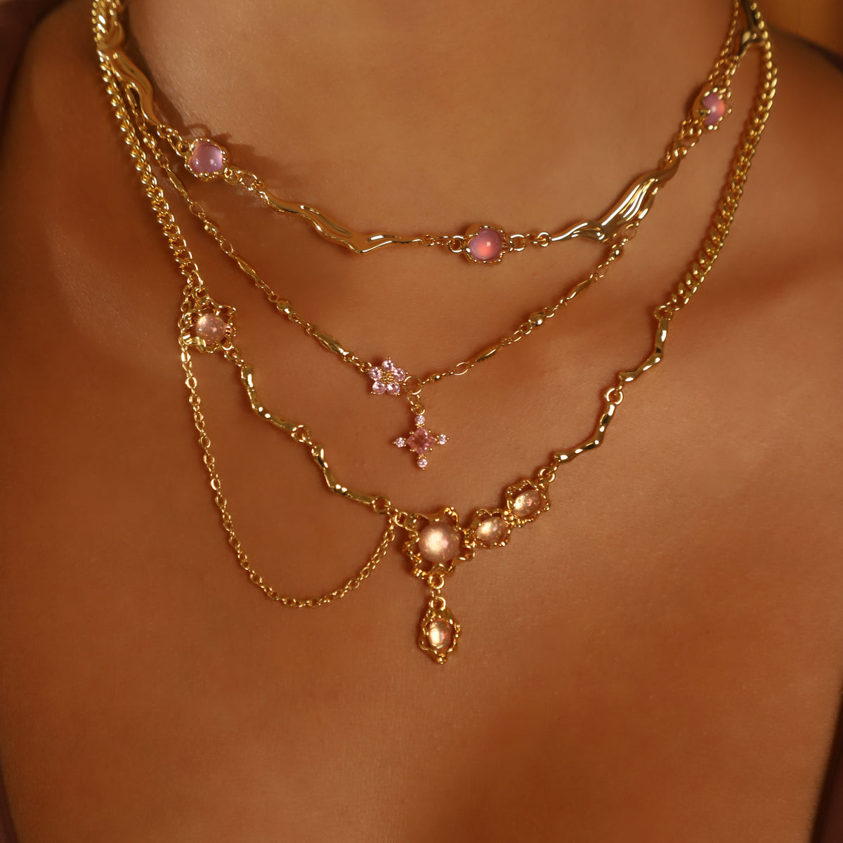 18K Real Gold Plated Multi Purple Opal Wave Necklace