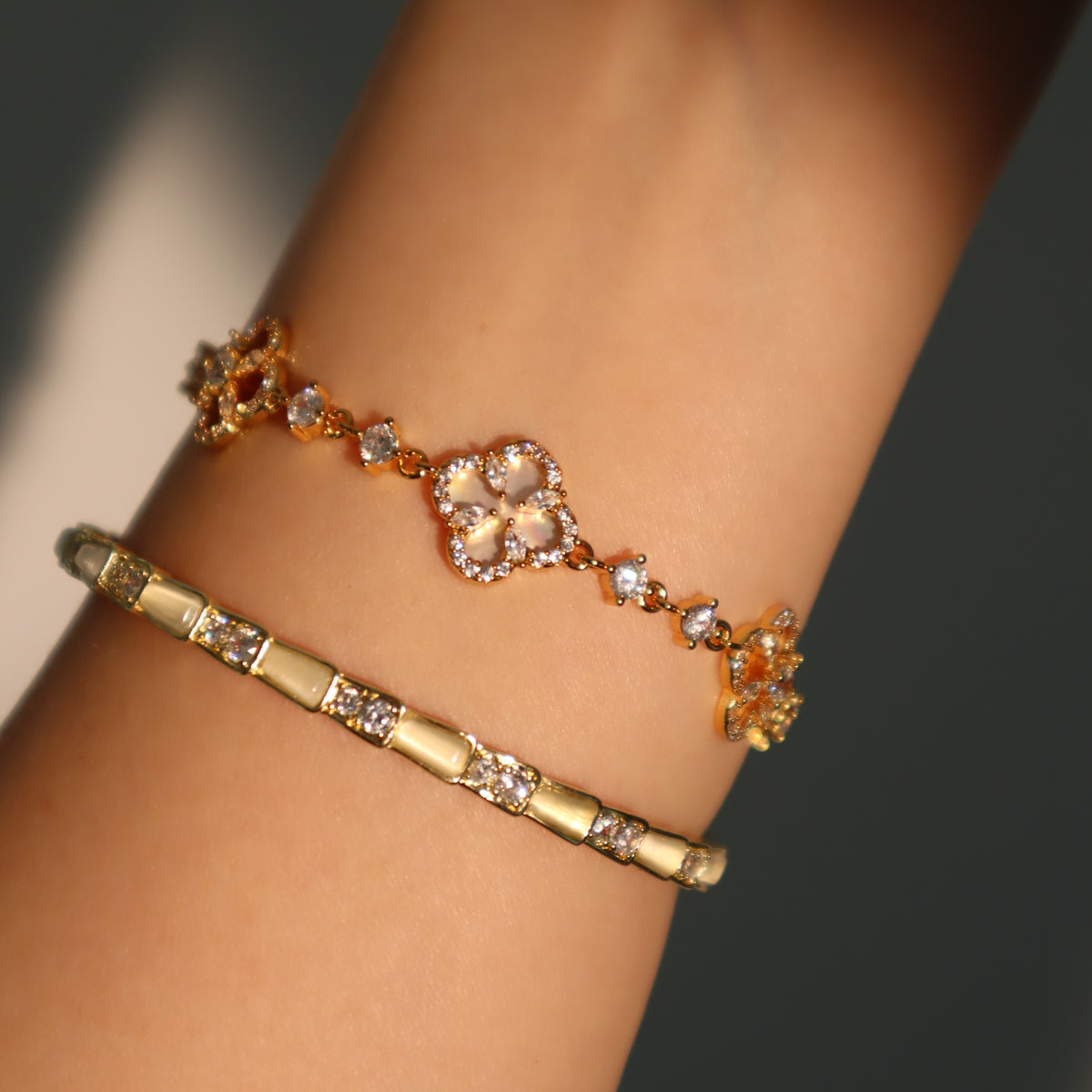 14K Real Gold Plated White Opal Diamonds Bracelet