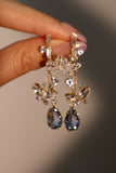 14K Real Gold Plated Diamond Butterfly Blue Drop Earrings