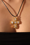 18K Gold Stainless Steel Diamond Cross  Necklace