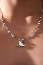 Palladium White Gold Plated Diamonds Natural Shell Moon Necklace
