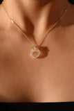 14K Real Gold Plated Bow White Jade Hoop Necklace