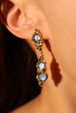 18K Real Gold Plated 3 in 1 Deep Blue Moonstones Earrings