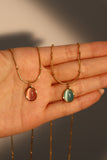 18K gold stainless steel Green Opal Pendant Necklace