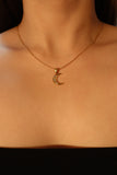 18K gold stainless steel Diamond Moon Star necklace
