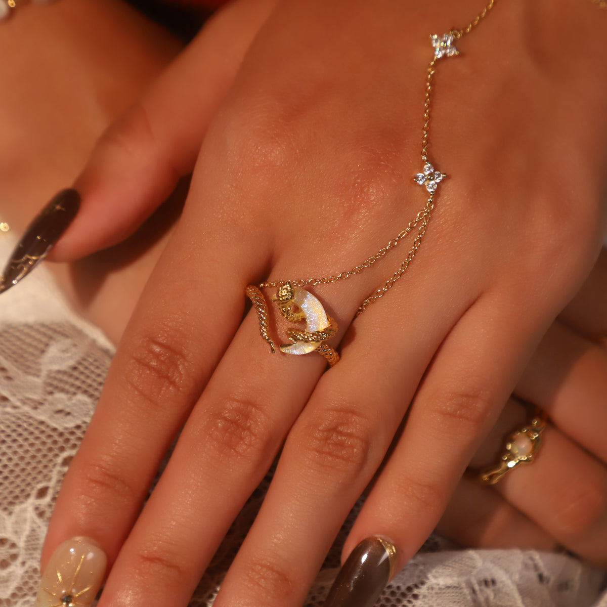 20K Real Gold Plated Moon Snake Ring