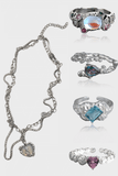 5 PCS Bundle- Y2K Gemstone Rings + Opal Necklace