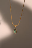 18K Gold Stainless Steel Green Gem Droplet Necklace