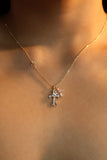 14K Real Gold Plated Double Diamond Cross Necklace