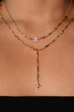 18K Real Gold Plated Diamond Cross Lariat Necklace