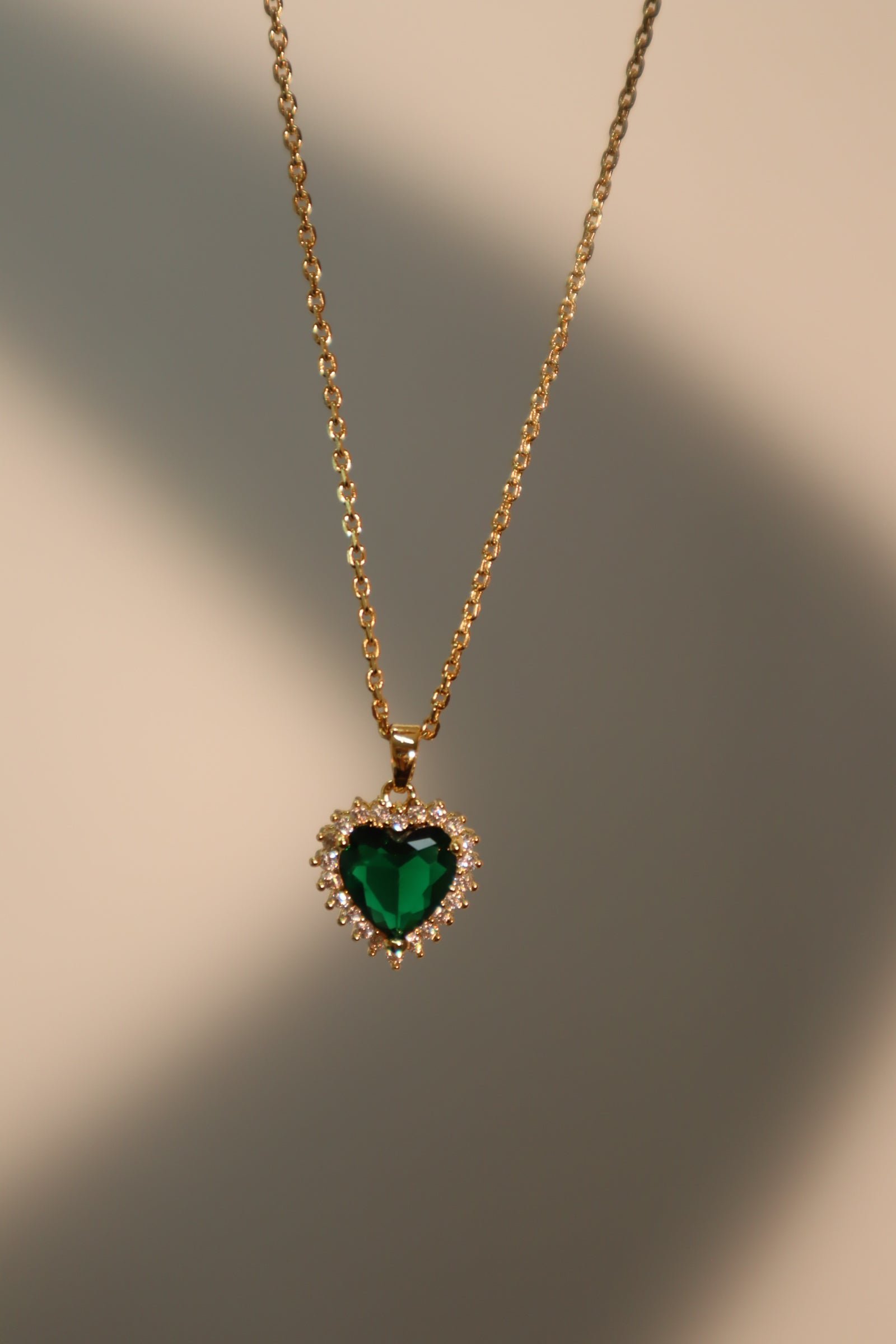 18K Real Gold Plated Green Gem Heart Necklace