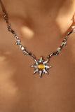 Platinum Plated Orange Opal Sun Necklace