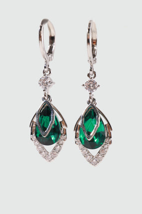 Platinum Plated Green Gem Droplet Earrings