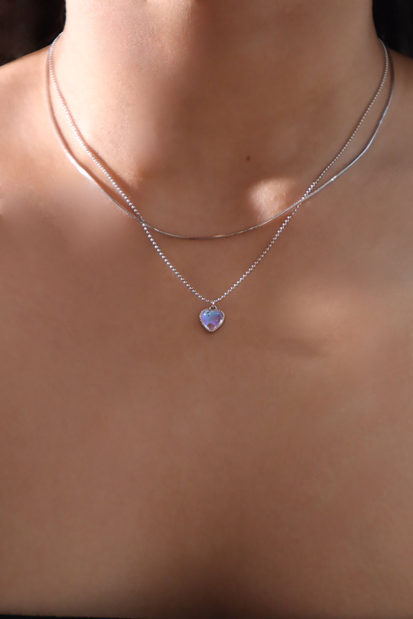 Moonstone Heart Layering Necklace