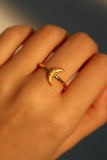 18K Real Gold Plated Diamond Moon Ring