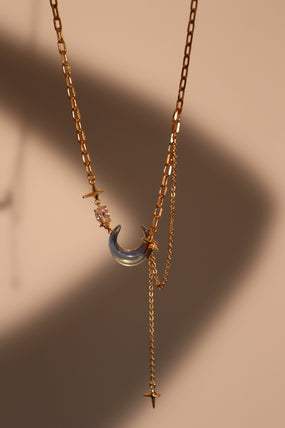 18K gold-plated chain necklace with moonstone, crescent moon and star charms