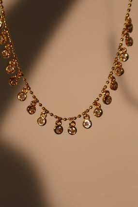 18K Real Gold Plated Multi Diamond Round Beads Necklace