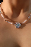 Platinum plated Blue Gem Blossom Necklace