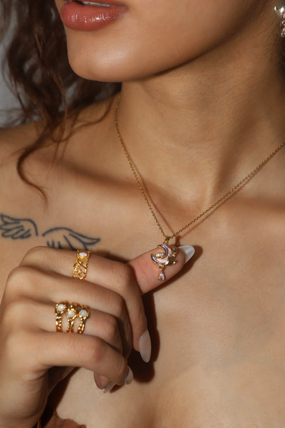 18K Real Gold Plated Moonstone Rose Moon Necklace