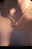 18K Real Gold Plated Ruby Cross Necklace