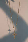 18K Real Gold Plated Diamond Pearl Cross Necklace