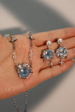 Platinum Plated Blue Gem Blossom Pearl Earrings