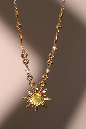 18K Real Gold Plated Green Opal Sun Necklace
