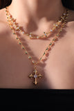 18K Real Gold Plated Diamond Cross of Hearts Necklace