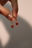 14K Real Gold Plated Red Gem Heart Earrings