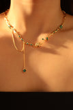 18K Real Gold Plated Green Gem Rose Necklace