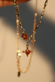 18K Real Gold Plated Garnet Diamond Cross Necklace