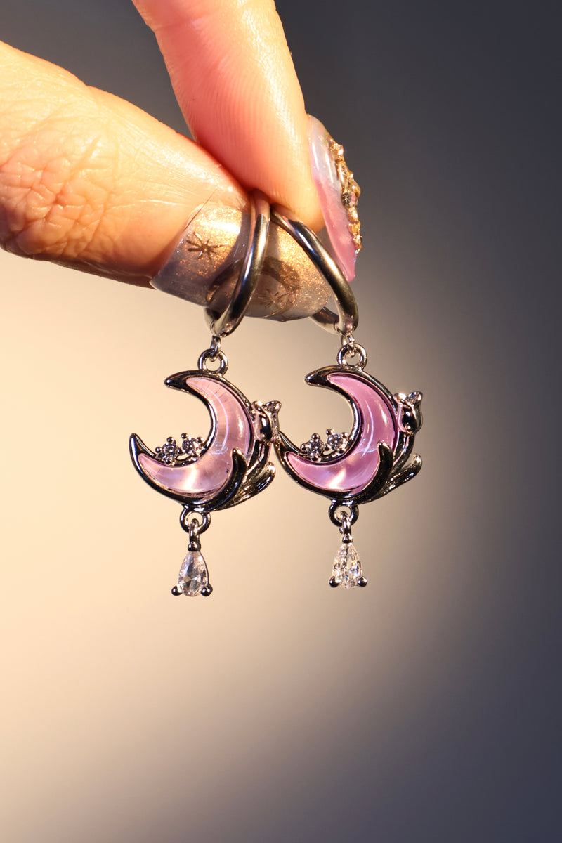 Stainless Steel Moonstone Rose Moon Earrings