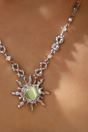 Platinum Plated Green Opal Sun Necklace