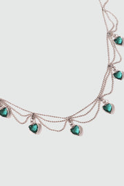 Platinum Plated Double Layer Green Heart Necklace