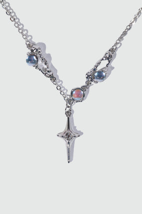 Platinum Plated Moonstones Star Necklace