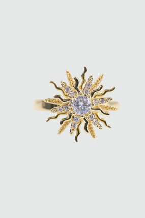 18K Gold Stainless Steel Spinning Diamond Sun Ring