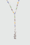 Platinum Plated Color Gem Rose Lariat Long Necklace
