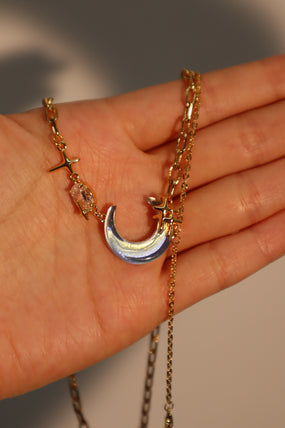 18K gold-plated chain necklace with moonstone, crescent moon and star charms