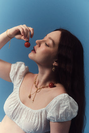 18K Real Gold Plated Red Gem Twist Necklace  (Pre-order)