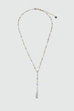 Platinum Plated Color Gem Rose Lariat Long Necklace