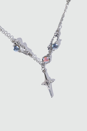 Platinum Plated Moonstones Star Necklace