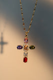 18K Gold Stainless Steel Color Gemstones Cross Necklace