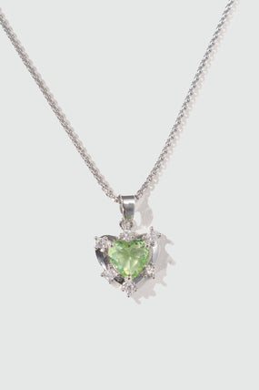 Platinum Plated Diamond Green Gem Heart Necklace