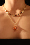 14K Real Gold Plated Tigerite Brown Star Necklace