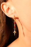 18K Real Gold Plated Red Gem Star Dangle Earrings