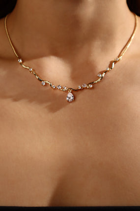 18K Real Gold Plated Diamond Spiral Drop Necklace