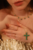 Gold Plated Green Cross Necklace