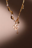 18K Real Gold Plated Lucky Leaf Shell Pearls Spiral Necklace