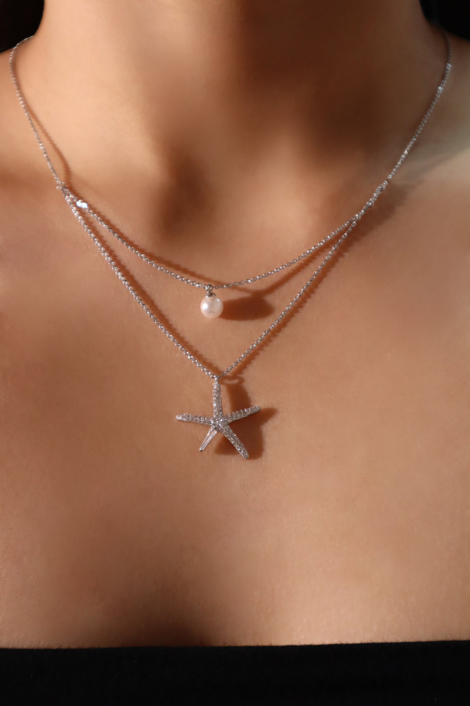 Platinum Plated Sea Star Pearl Necklace